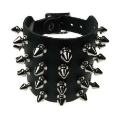 4 soros, bőr csuklószorító, tüske szegecs